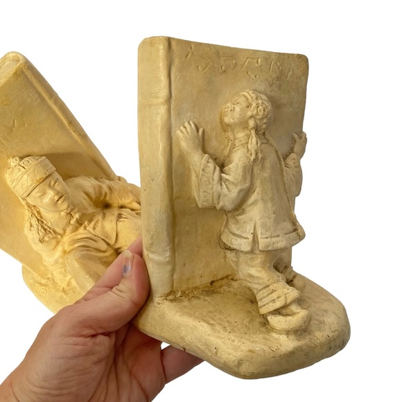 Vintage Asian Child Bookends Book Ends Set Chinese Figurine Chalkware - Picture 11 of 13